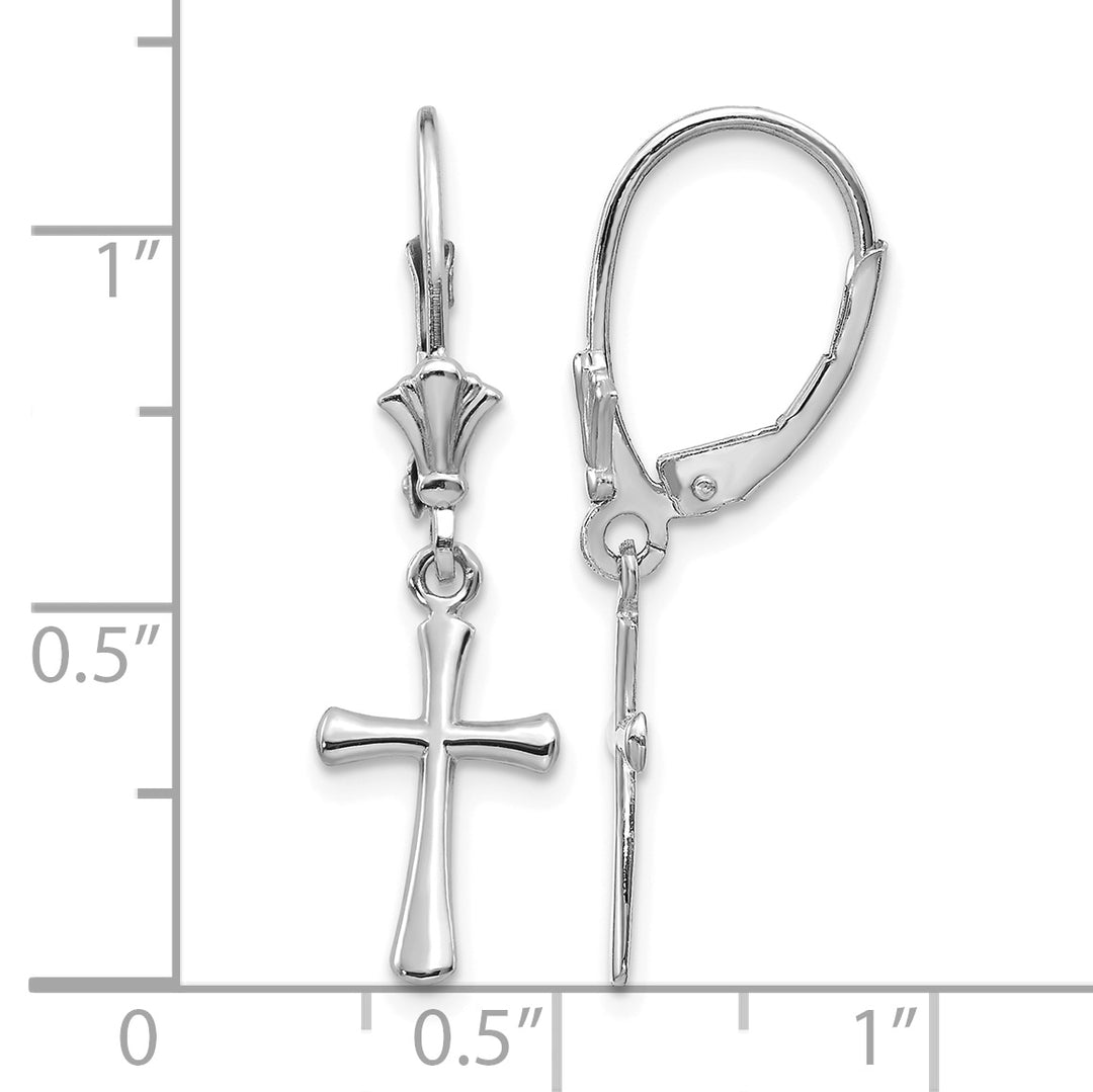 14K White Gold Polished Cross Dangle Leverback Earrings
