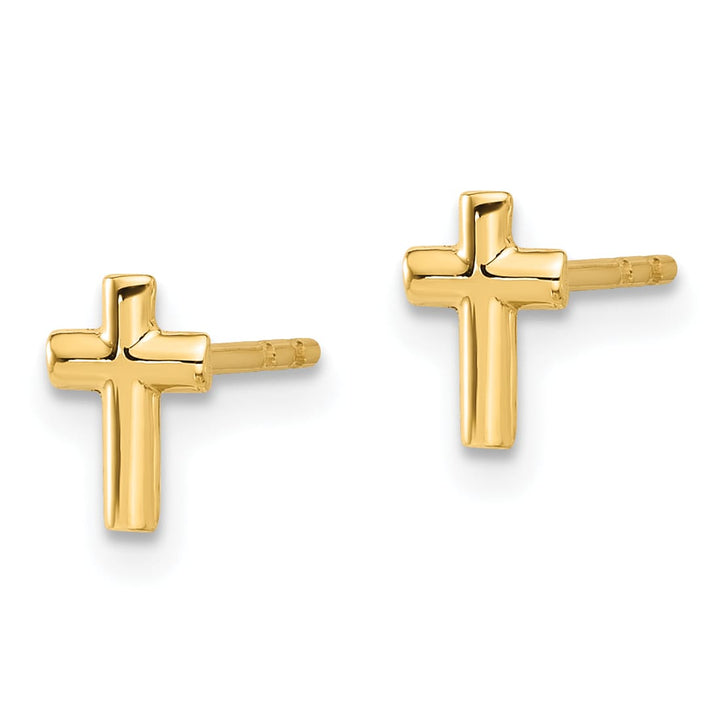 14K Yellow Gold Polished Small Cross Post Earrings