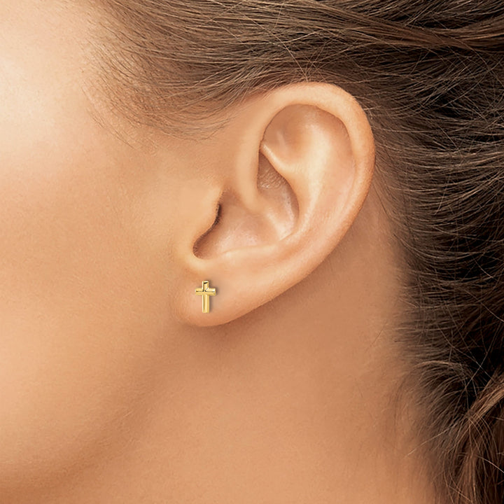 14K Yellow Gold Polished Small Cross Post Earrings