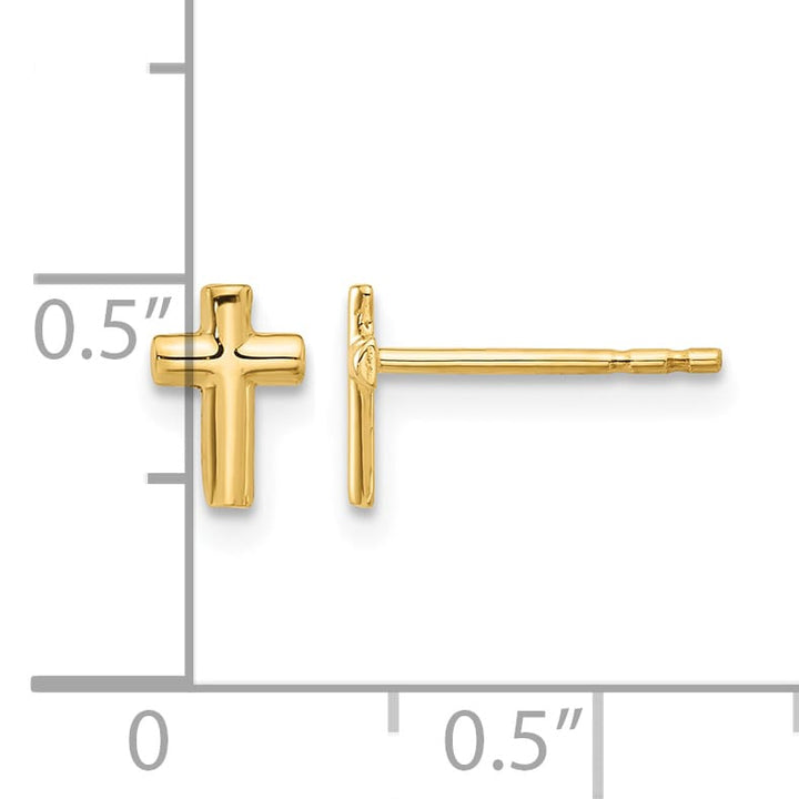 14K Yellow Gold Polished Small Cross Post Earrings