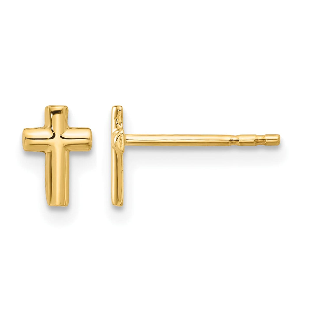 14K Yellow Gold Polished Small Cross Post Earrings