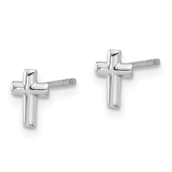 14K White Gold Polished Small Cross Post Earrings