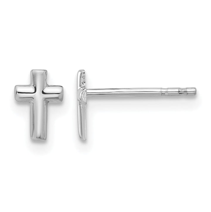 14K White Gold Polished Small Cross Post Earrings