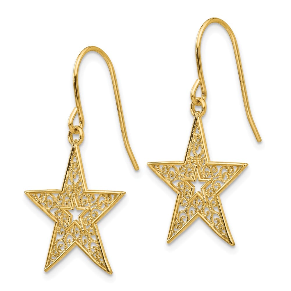 14K Yellow Gold Filigree Star French Hook Earrings, view 2 of 4