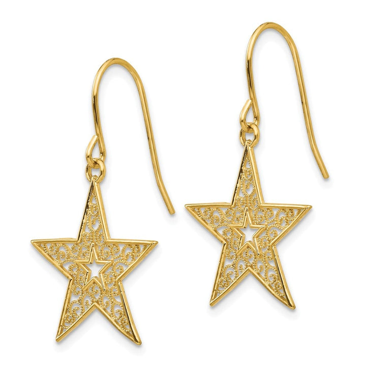 14K Yellow Gold Filigree Star French Hook Earrings, view 2 of 4