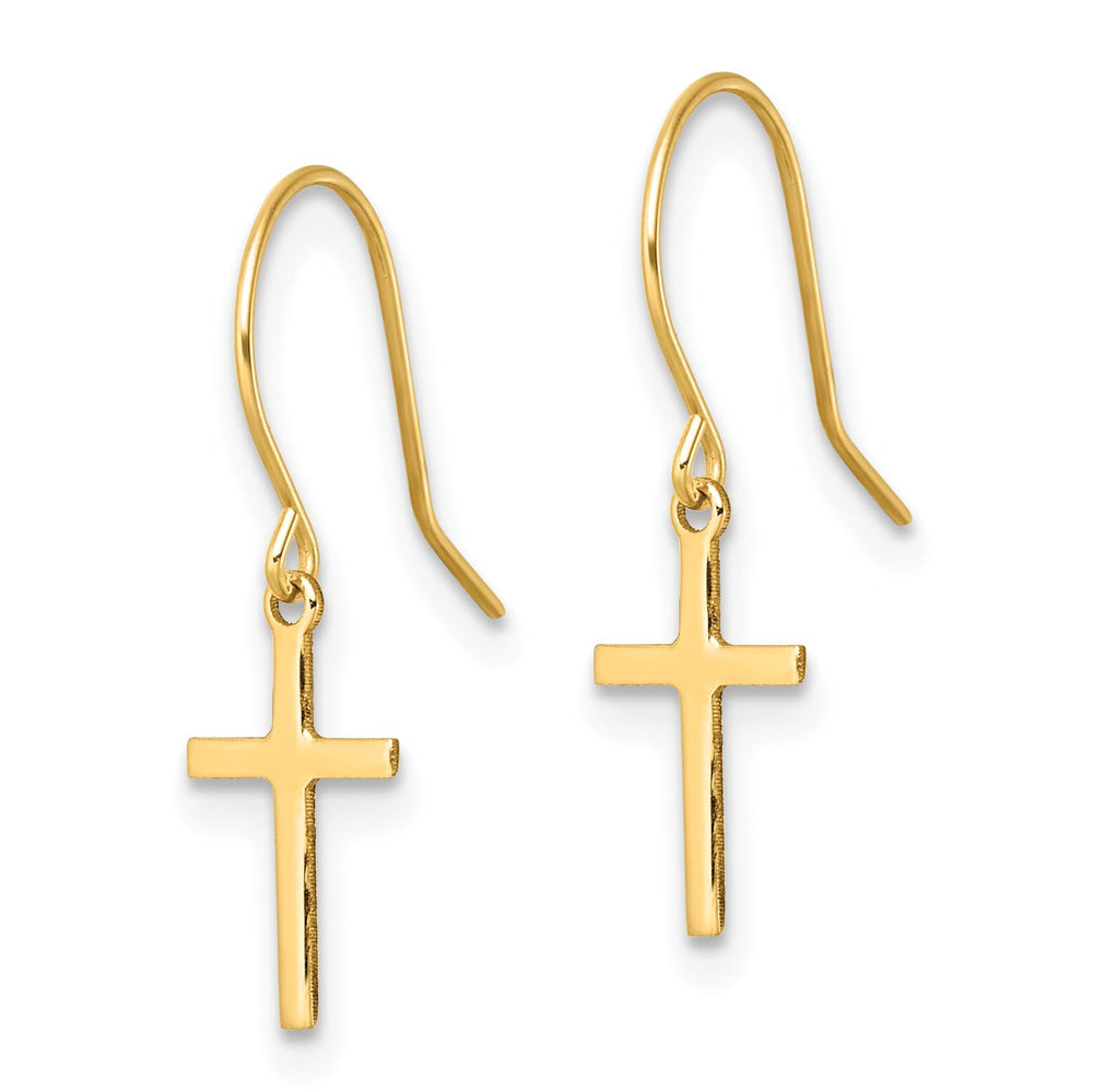 14K Yellow Gold Cross Dangle French Hook Earrings