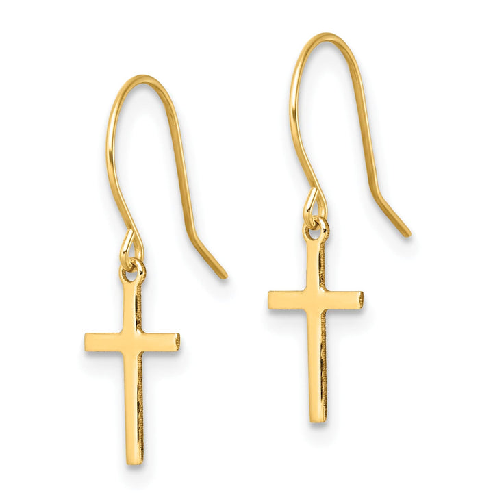 14K Yellow Gold Cross Dangle French Hook Earrings
