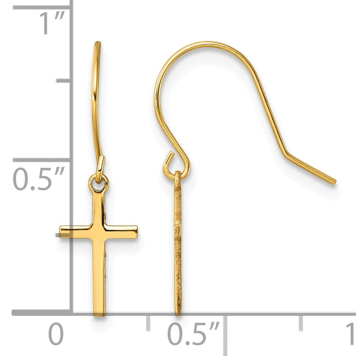 14K Yellow Gold Cross Dangle French Hook Earrings