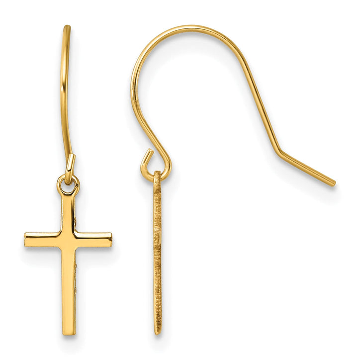 14K Yellow Gold Cross Dangle French Hook Earrings
