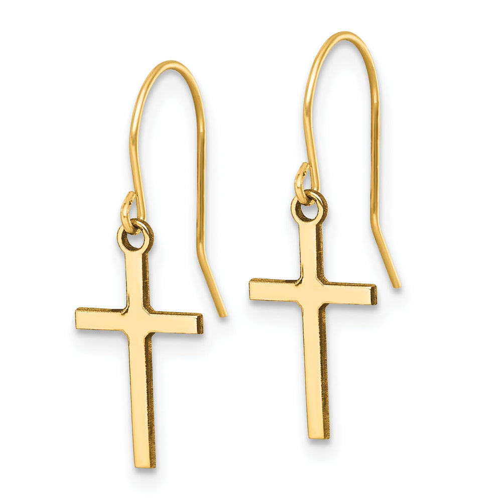 14K Yellow Gold Cross Dangle French Hook Earrings