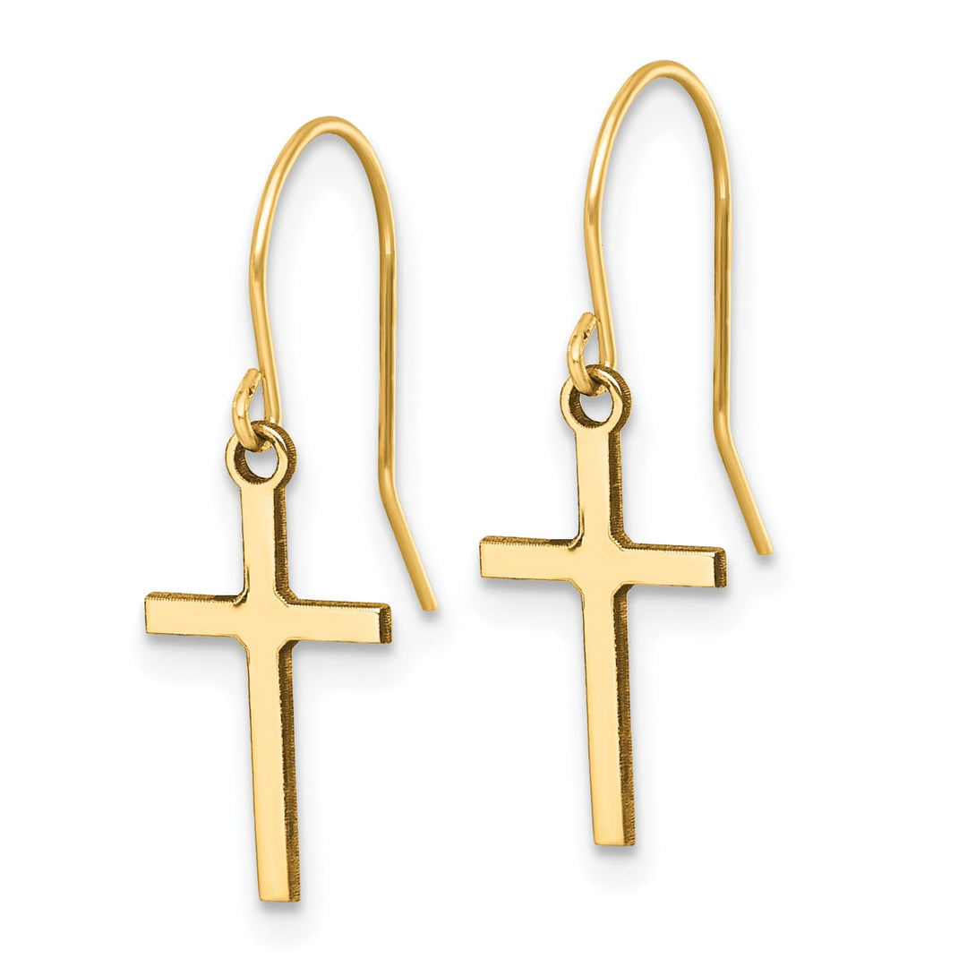 14K Yellow Gold Cross Dangle French Hook Earrings