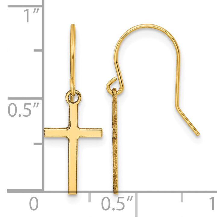 14K Yellow Gold Cross Dangle French Hook Earrings