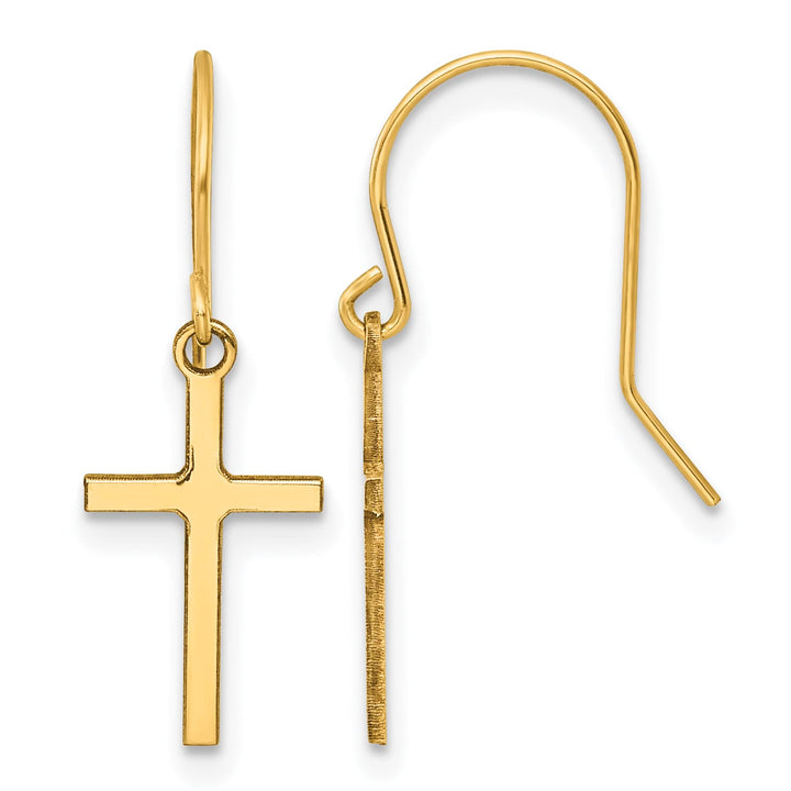 14K Yellow Gold Cross Dangle French Hook Earrings