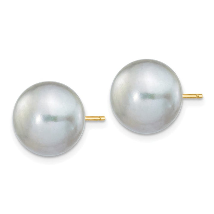 14K Yellow Gold 10-11mm Grey Button Freshwater Pearl Stud Earrings
