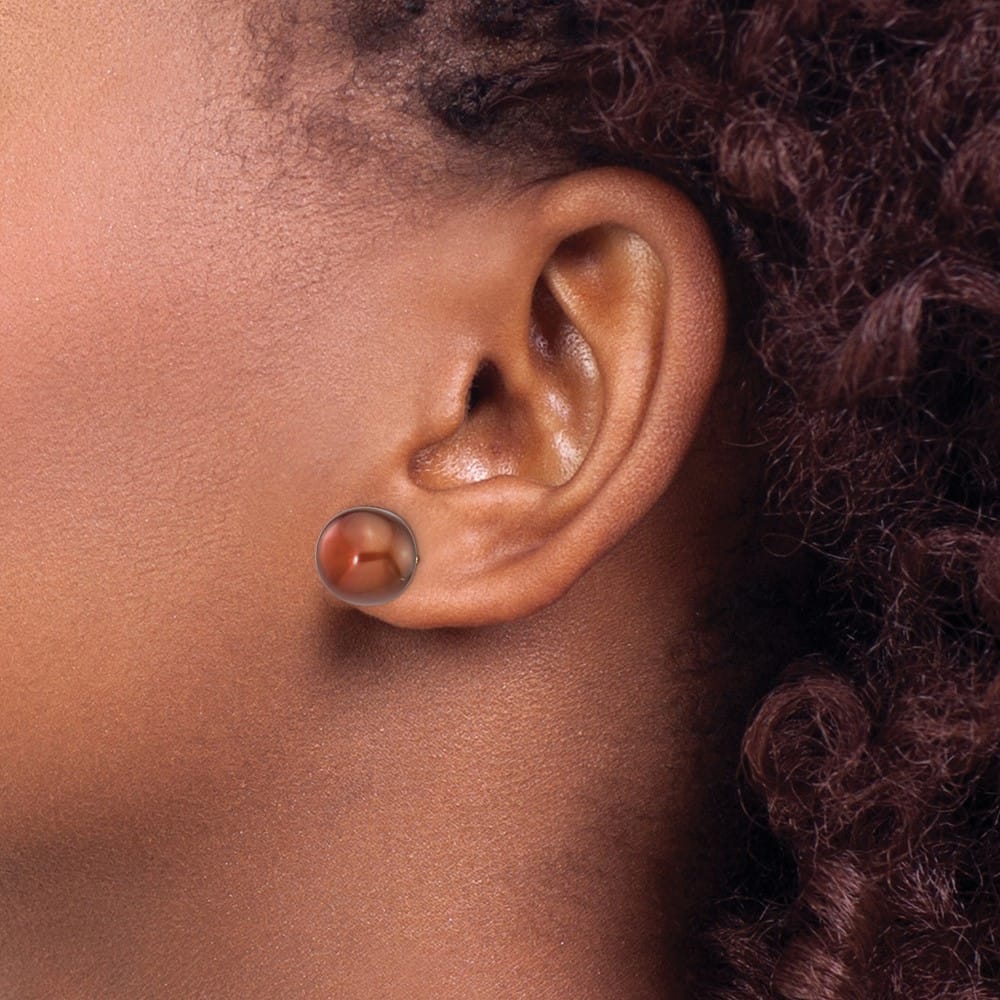 14K Yellow Gold 11-12mm Brown Button Freshwater Pearl Stud Earrings