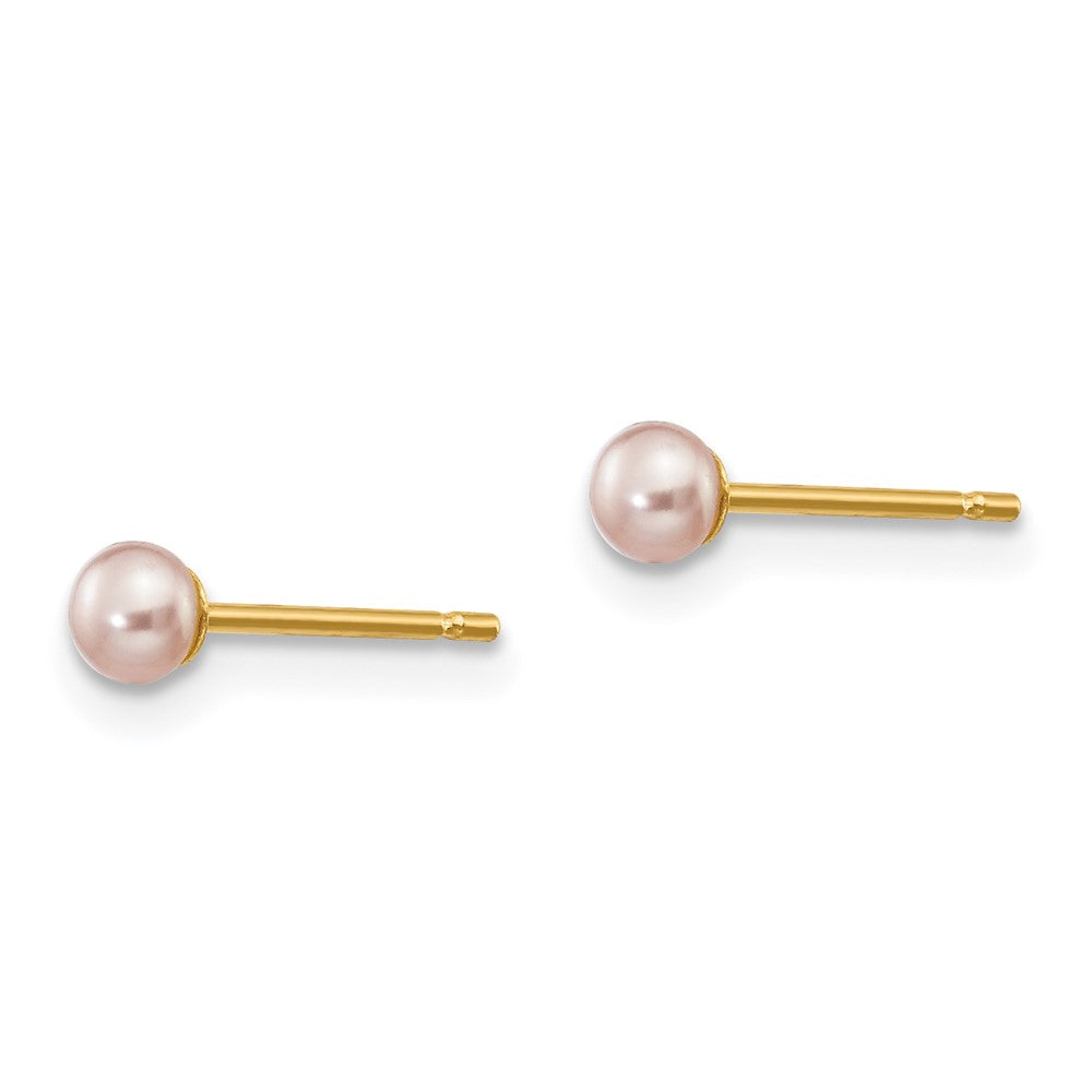 14K Yellow Gold 3-4mm Purple Button Freshwater Pearl Stud Earrings