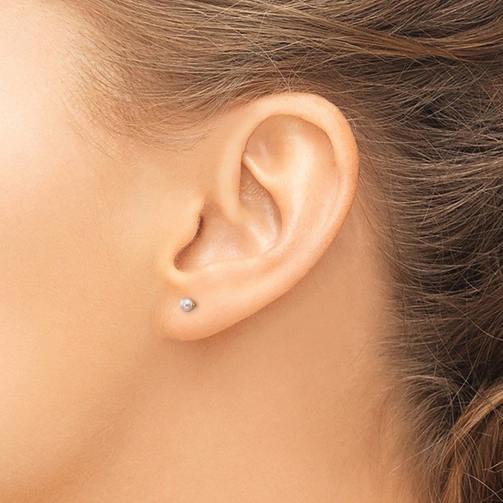 14K Yellow Gold 3-4mm Purple Button Freshwater Pearl Stud Earrings