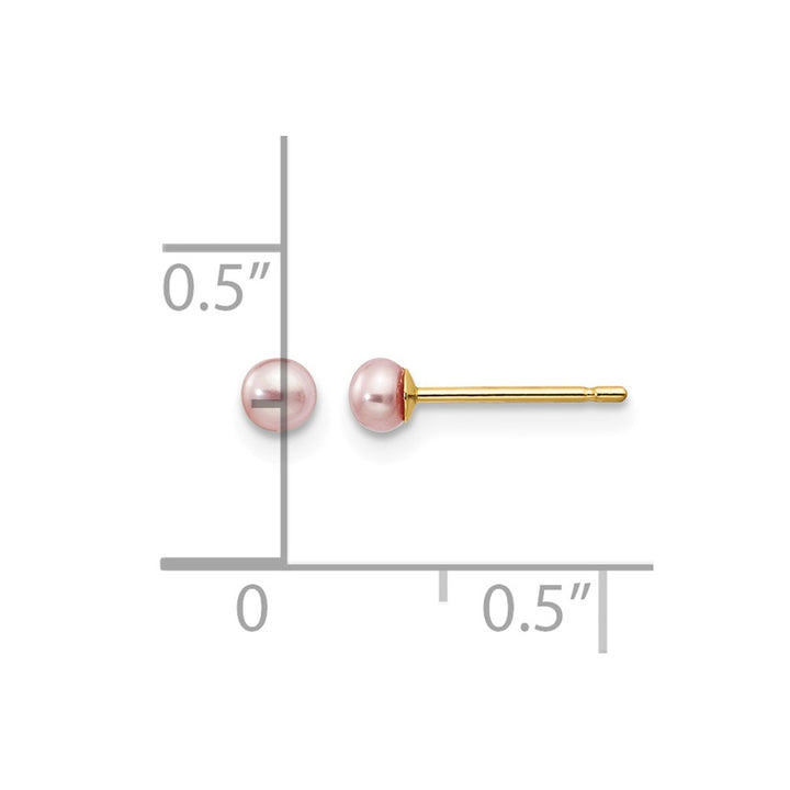 14K Yellow Gold 3-4mm Purple Button Freshwater Pearl Stud Earrings