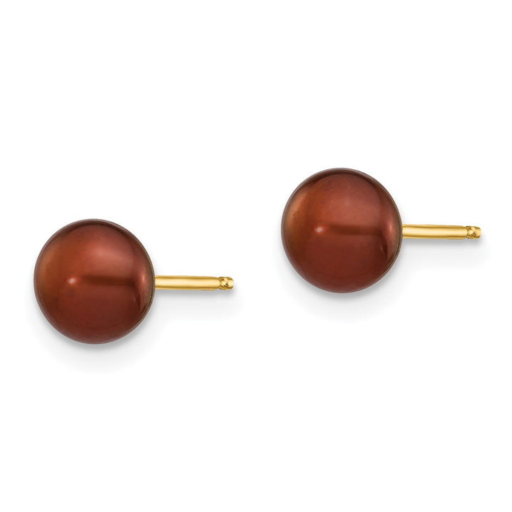 14K Yellow Gold 5-6mm Brown Button Freshwater Pearl Stud Post Earrings