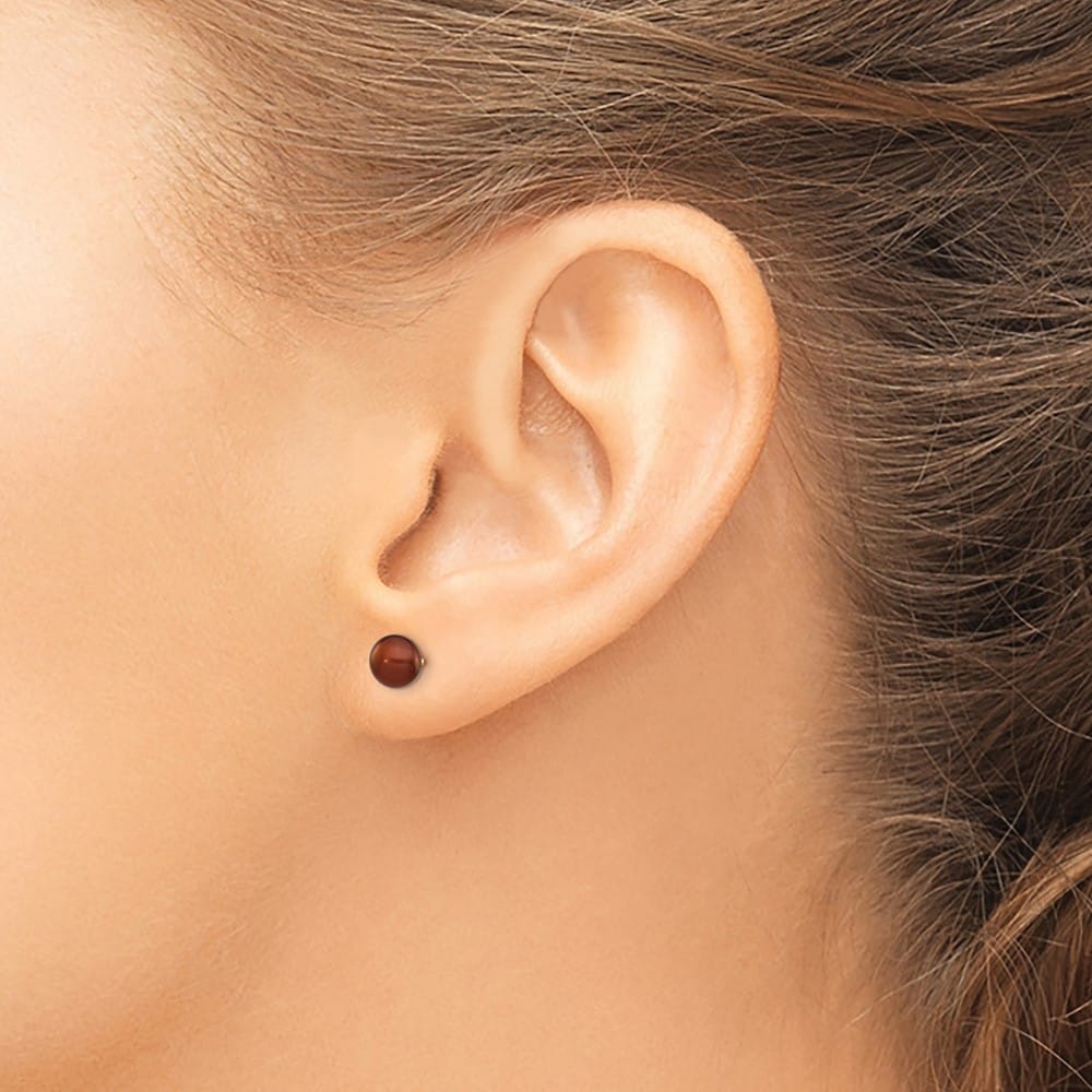 14K Yellow Gold 5-6mm Brown Button Freshwater Pearl Stud Post Earrings