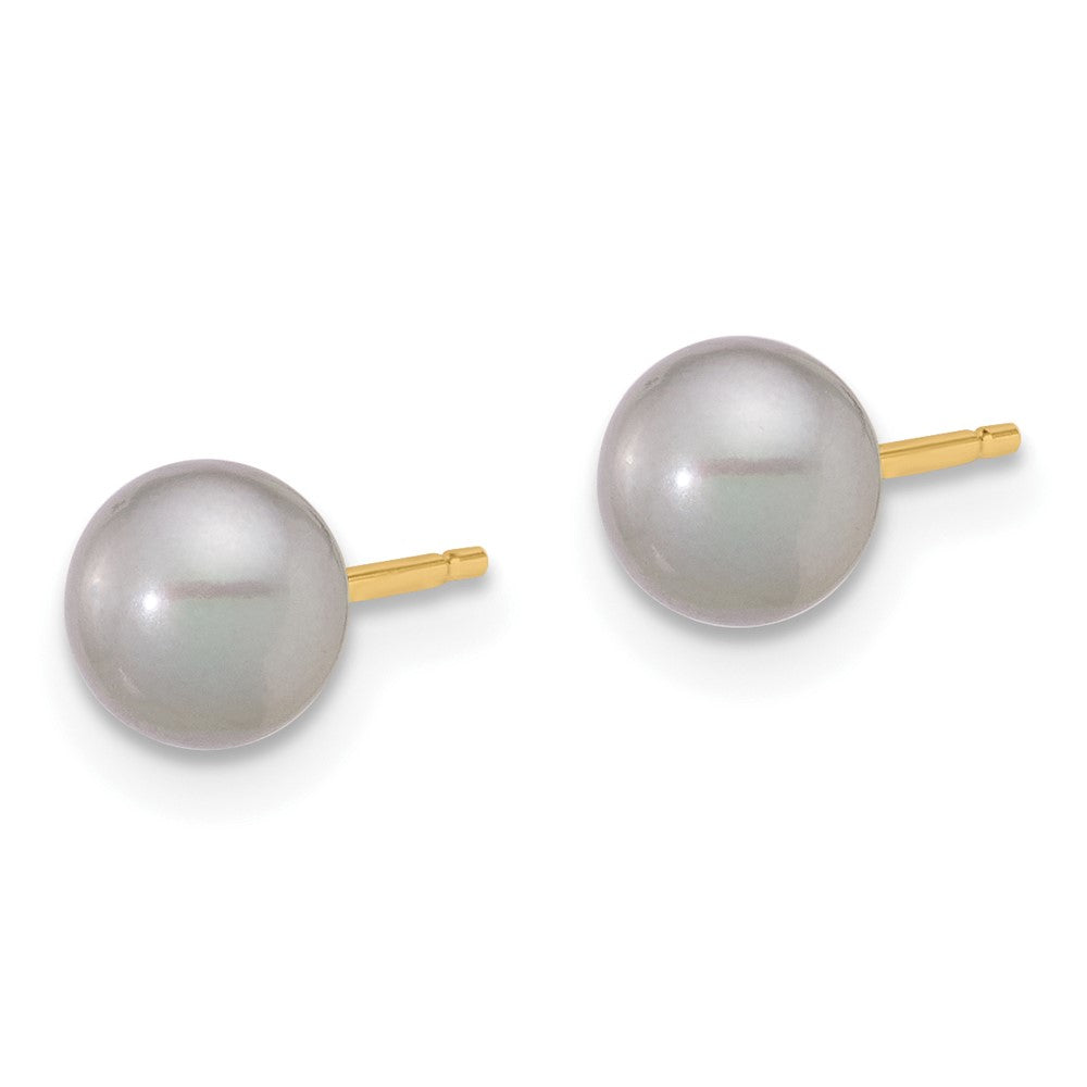 14K Yellow Gold 5-6mm Grey Button Freshwater Pearl Stud Post Earrings