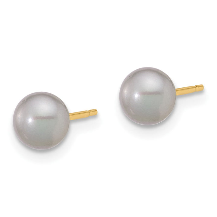 14K Yellow Gold 5-6mm Grey Button Freshwater Pearl Stud Post Earrings