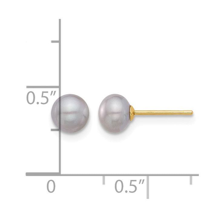 14K Yellow Gold 5-6mm Grey Button Freshwater Pearl Stud Post Earrings
