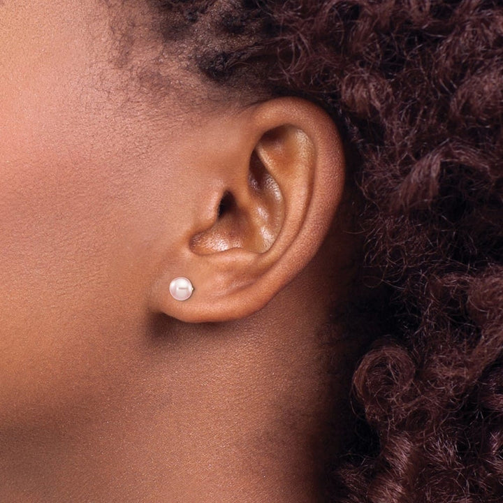 14K Yellow Gold 5-6mm Pink Button Freshwater Pearl Stud Post Earrings
