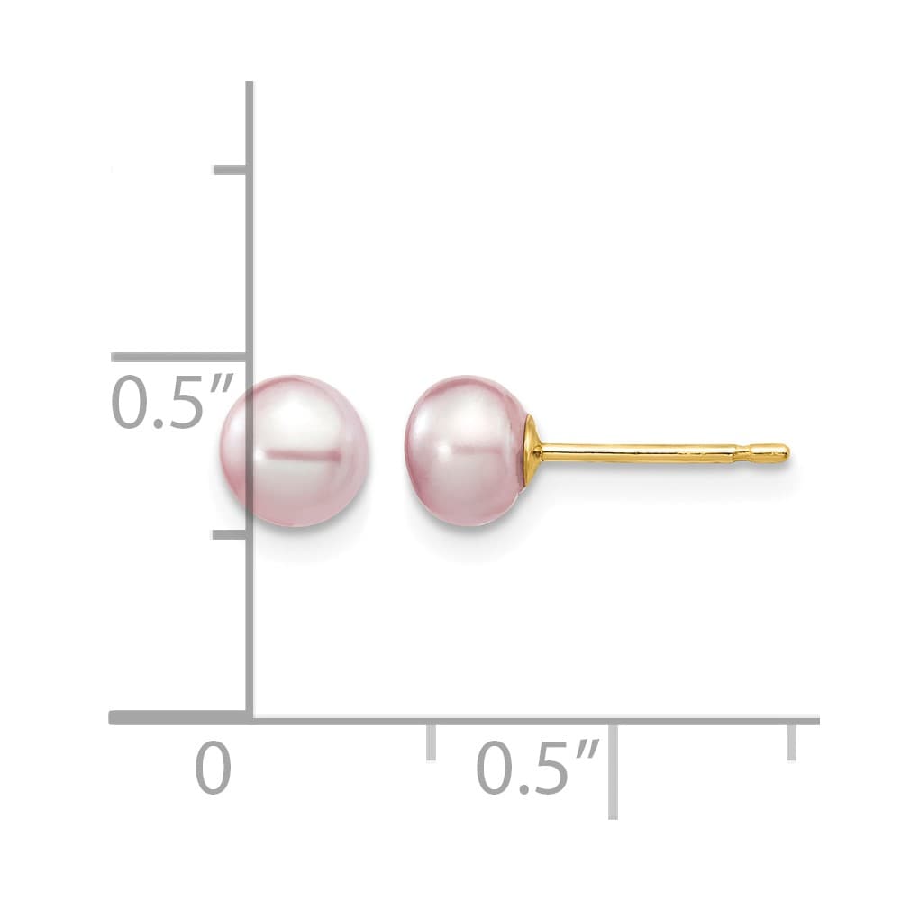 14K Yellow Gold 5-6mm Purple Button Freshwater Pearl Stud Earrings