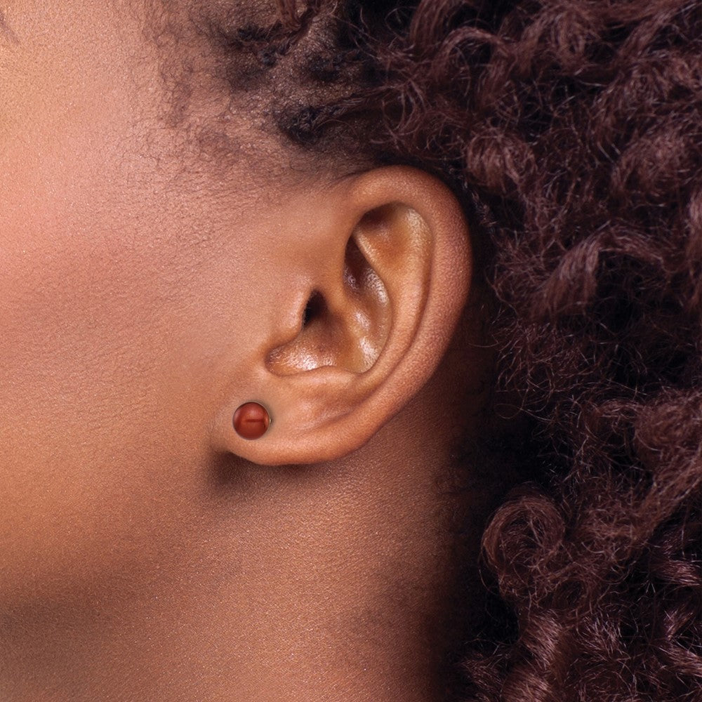 14K Yellow Gold 6-7mm Brown Button Freshwater Pearl Stud Post Earrings