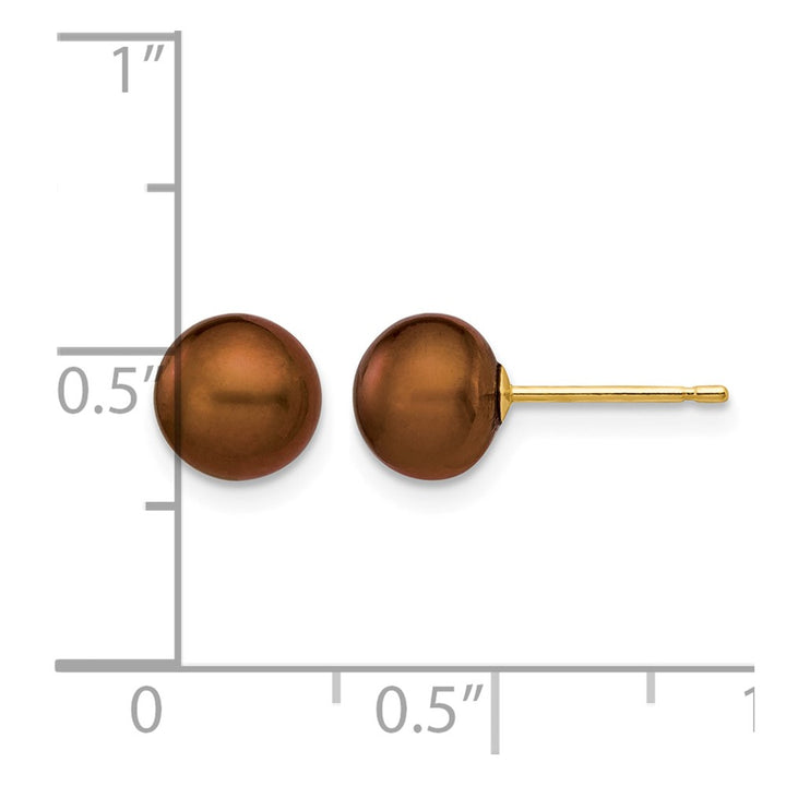 14K Yellow Gold 6-7mm Brown Button Freshwater Pearl Stud Post Earrings