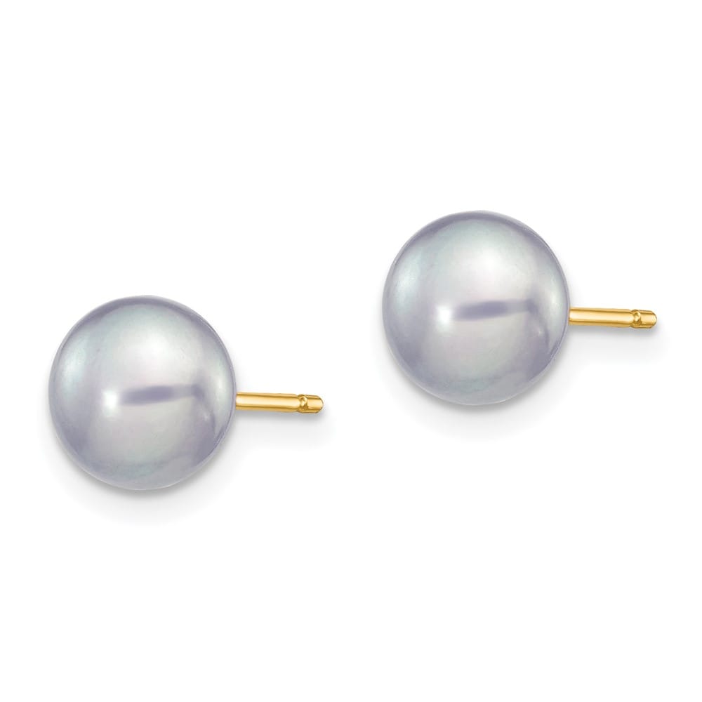 14K Yellow Gold 6-7mm Grey Button Freshwater Pearl Stud Post Earrings