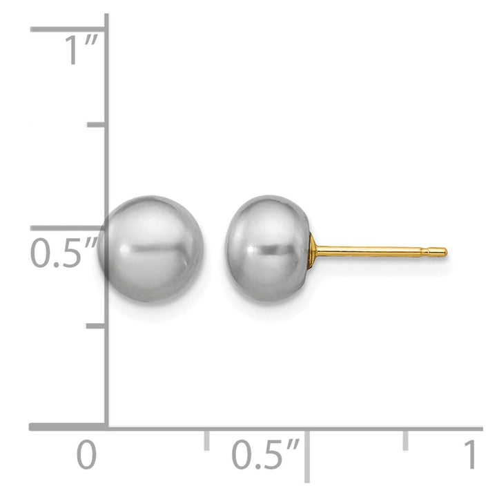 14K Yellow Gold 6-7mm Grey Button Freshwater Pearl Stud Post Earrings