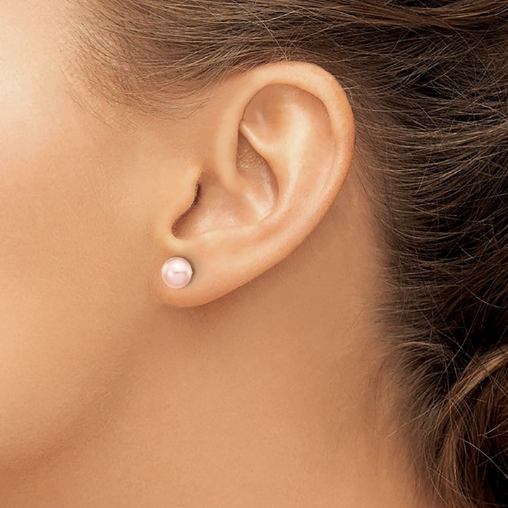 14K Yellow Gold 6-7mm Pink Button Freshwater Pearl Stud Post Earrings