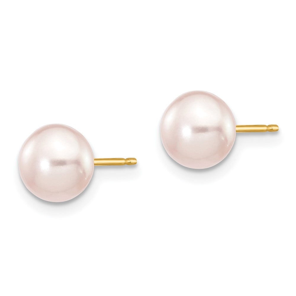 14K Yellow Gold 6-7mm Purple Button Freshwater Pearl Stud Earrings