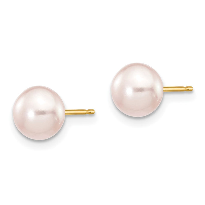 14K Yellow Gold 6-7mm Purple Button Freshwater Pearl Stud Earrings