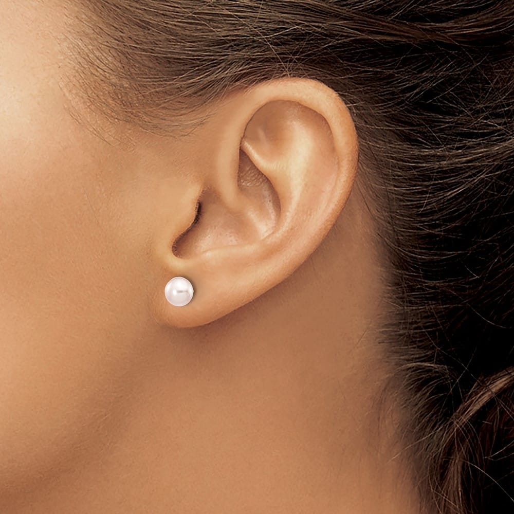 14K Yellow Gold 6-7mm Purple Button Freshwater Pearl Stud Earrings