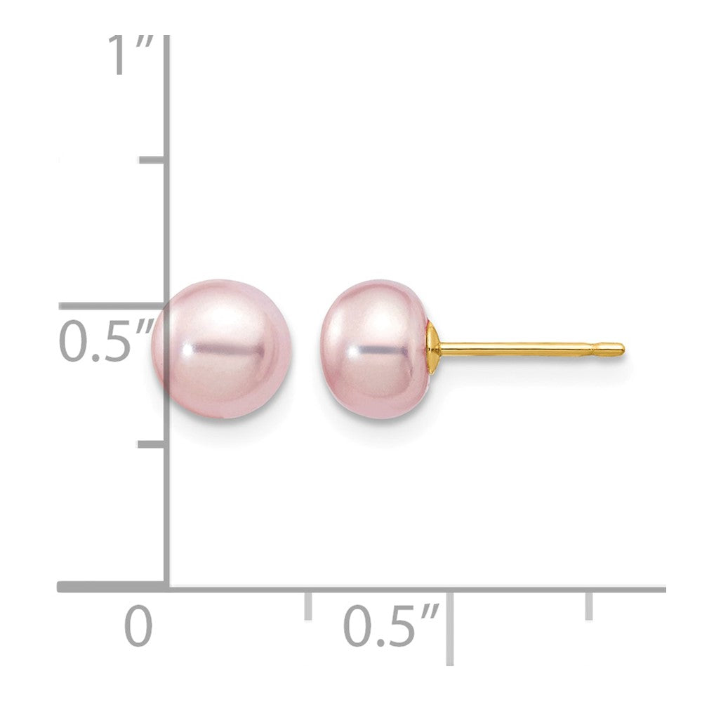 14K Yellow Gold 6-7mm Purple Button Freshwater Pearl Stud Earrings