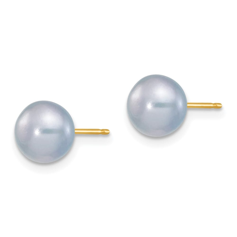 14K Yellow Gold 7-8mm Grey Button Freshwater Pearl Stud Post Earrings