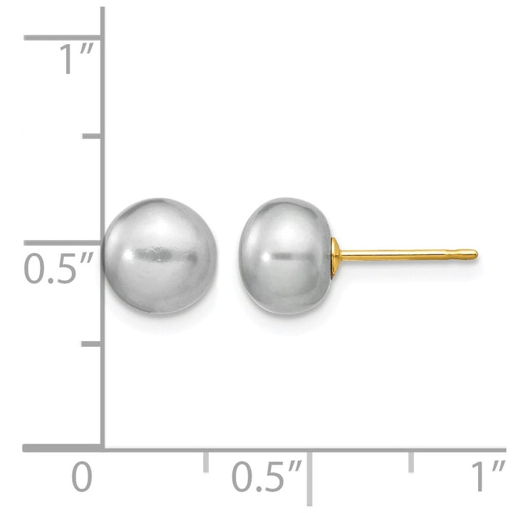 14K Yellow Gold 7-8mm Grey Button Freshwater Pearl Stud Post Earrings