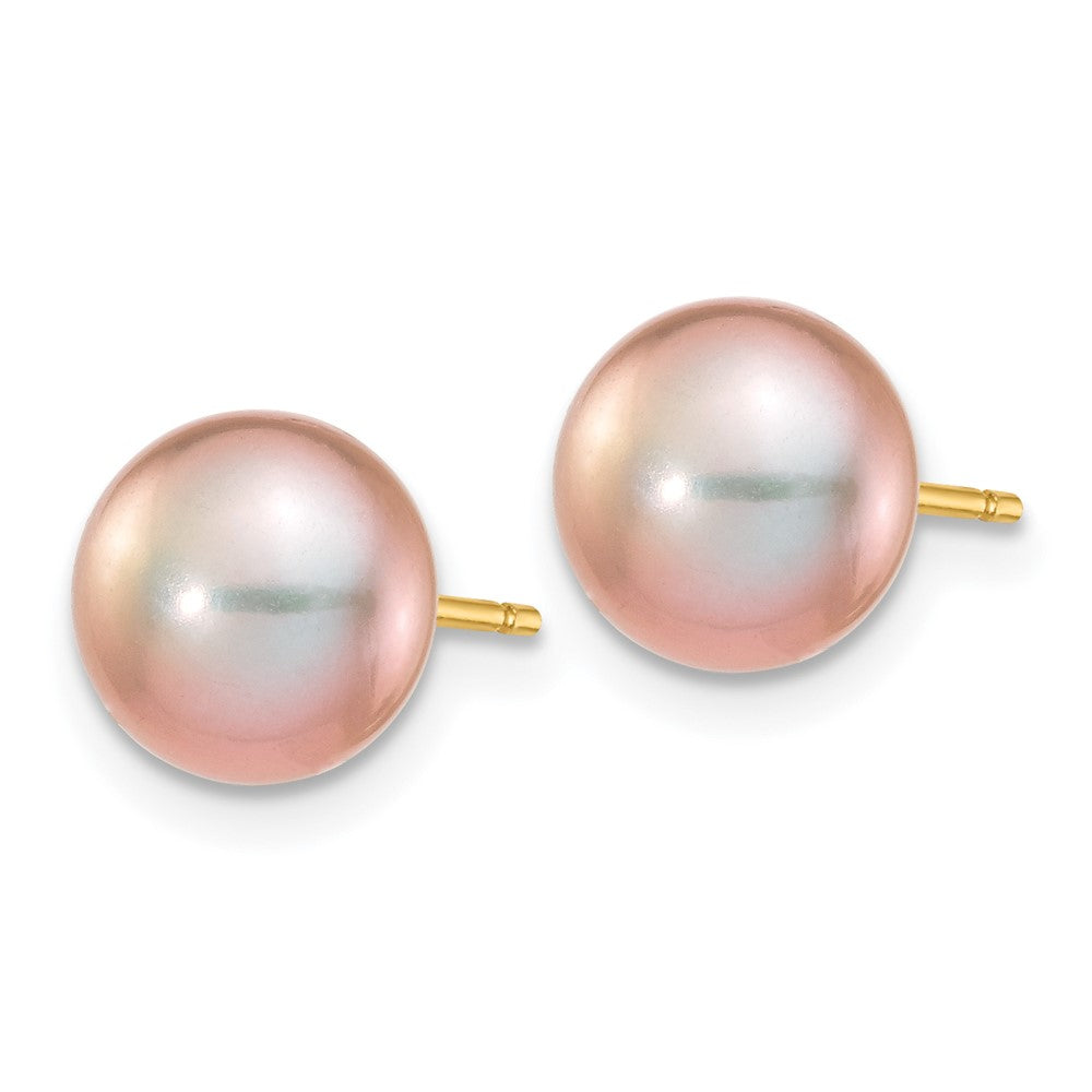 14K Yellow Gold 7-8mm Purple Button Freshwater Pearl Stud Earrings