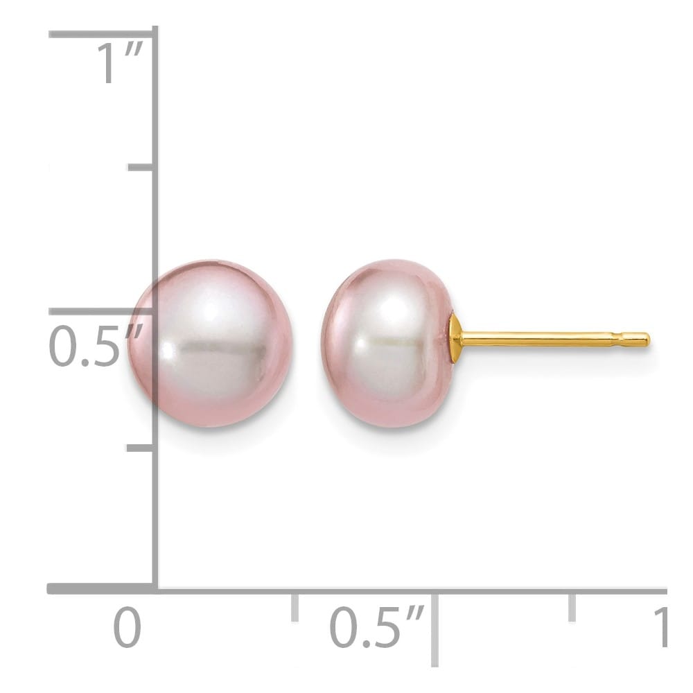 14K Yellow Gold 7-8mm Purple Button Freshwater Pearl Stud Earrings
