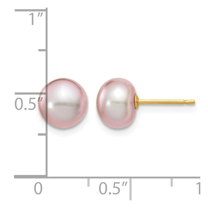 14K Yellow Gold 7-8mm Purple Button Freshwater Pearl Stud Earrings