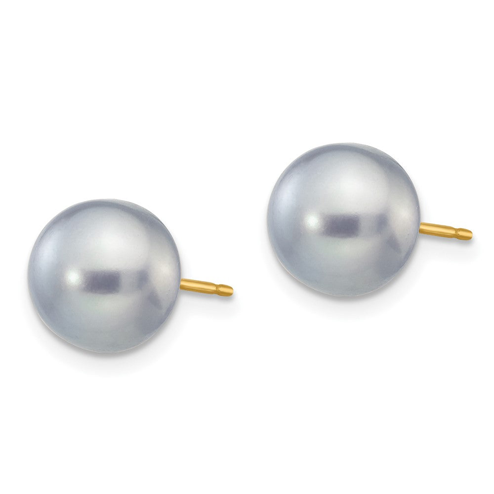 14K Yellow Gold 8-9mm Grey Button Freshwater Pearl Stud Post Earrings