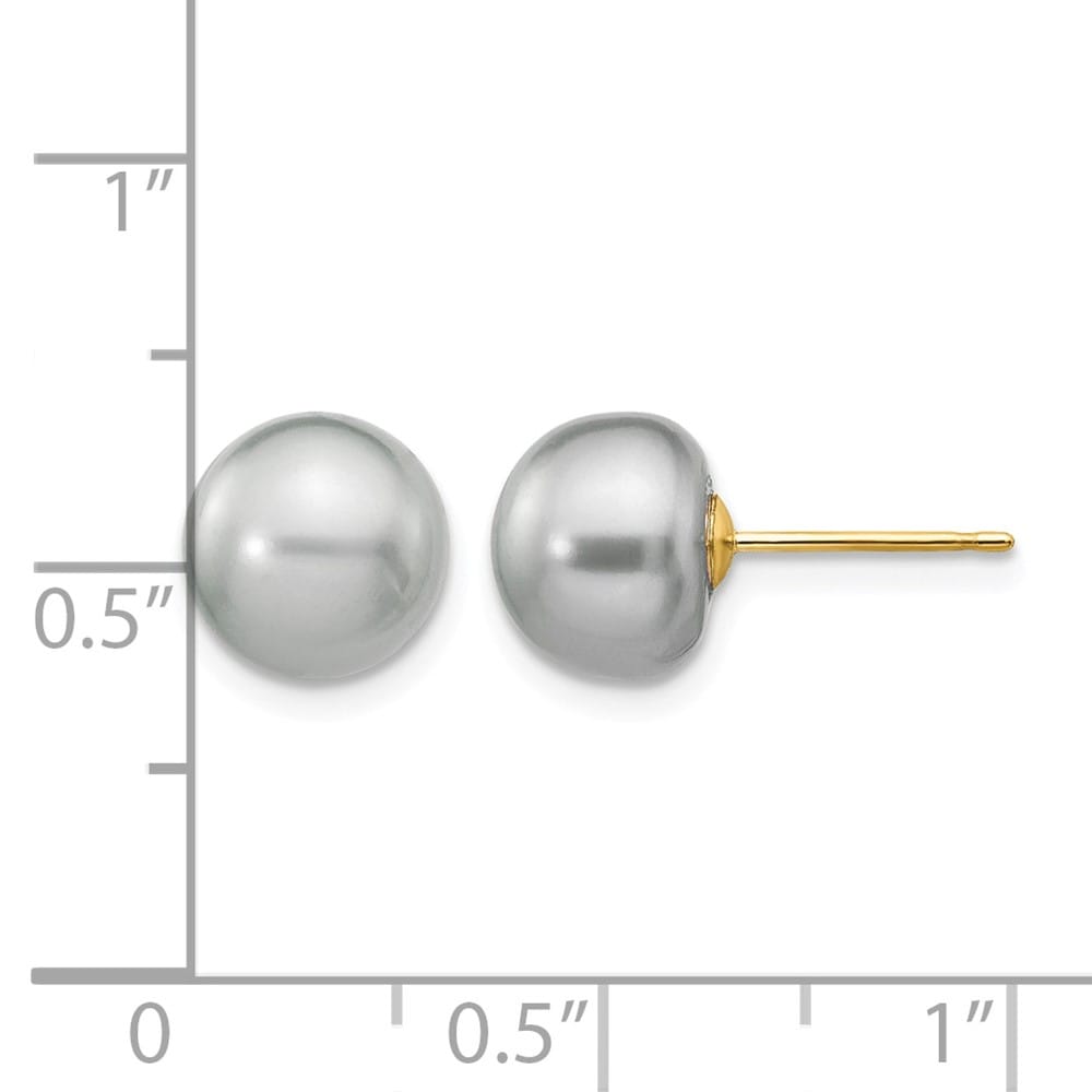 14K Yellow Gold 8-9mm Grey Button Freshwater Pearl Stud Post Earrings