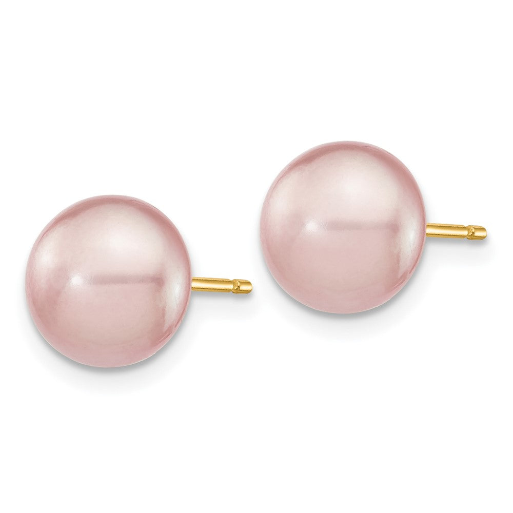14K Yellow Gold 8-9mm Purple Button Freshwater Pearl Stud Earrings