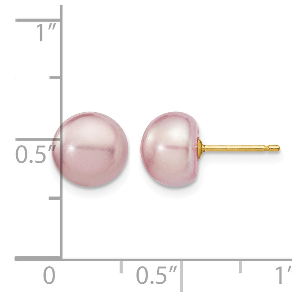 14K Yellow Gold 8-9mm Purple Button Freshwater Pearl Stud Earrings