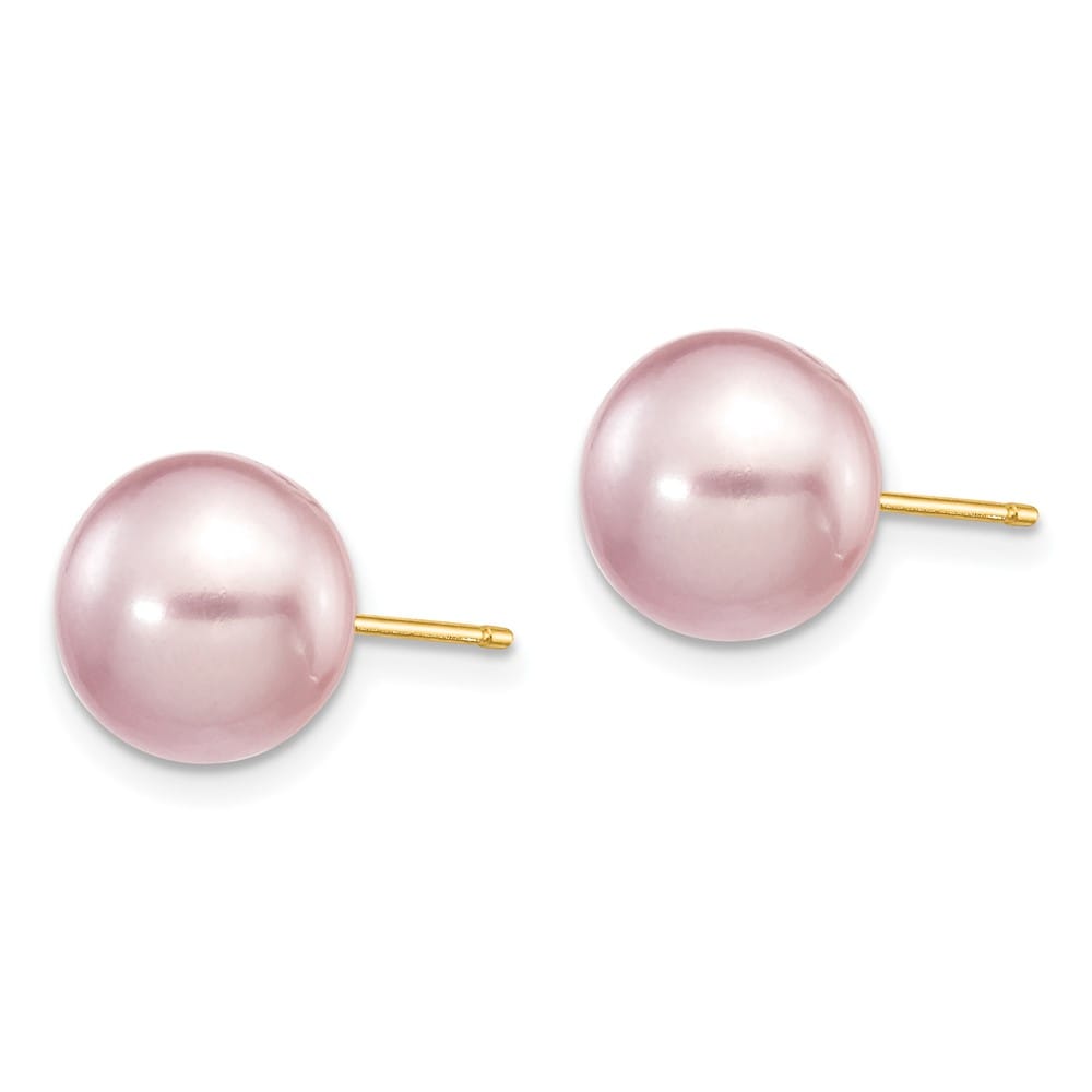14K Yellow Gold 9-10mm Purple Button Freshwater Pearl Stud Earrings