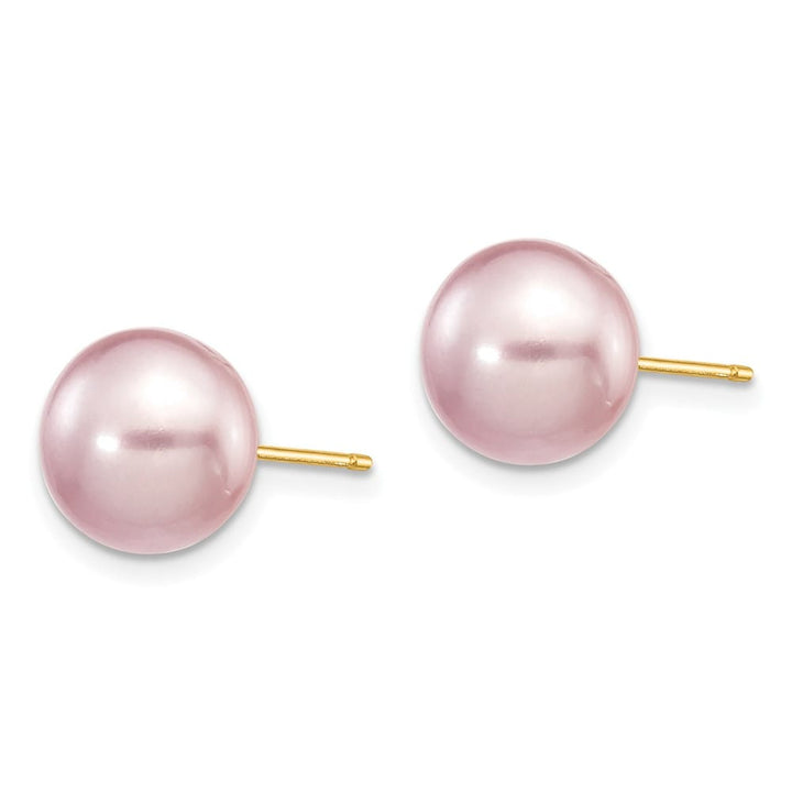 14K Yellow Gold 9-10mm Purple Button Freshwater Pearl Stud Earrings