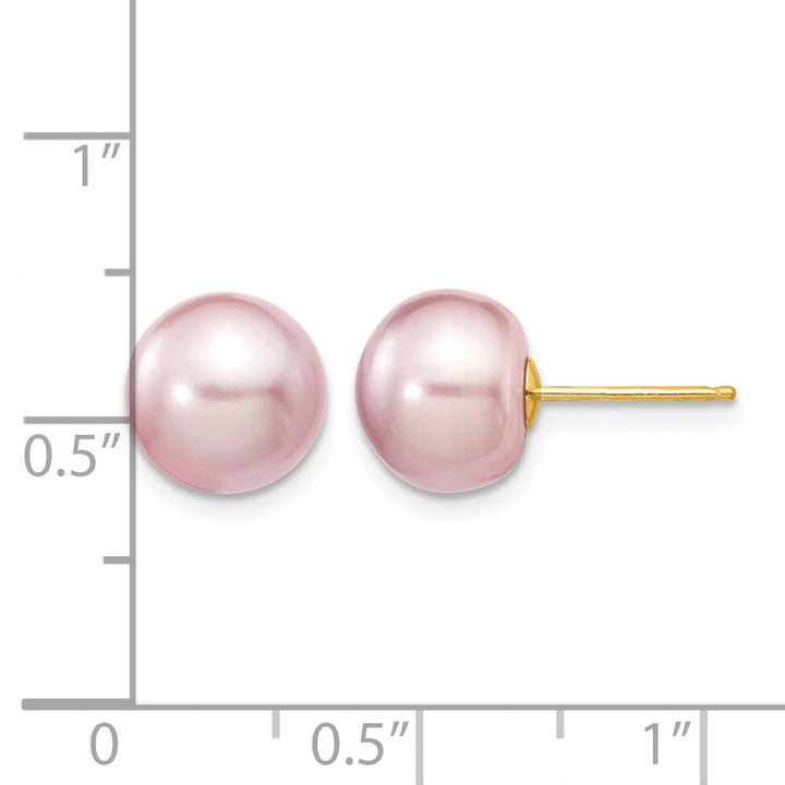 14K Yellow Gold 9-10mm Purple Button Freshwater Pearl Stud Earrings